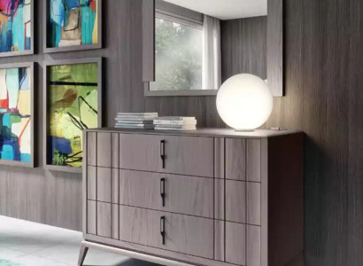 Schlafzimmer Set Luxus Kommode Spiegel Design Sideboard braun 2tlg Holz